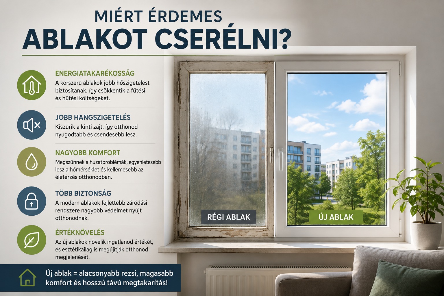 Miért érdemes ablakot cserélni — energiatakarékosság, hangszigetelés, komfort, biztonság, értéknövelés