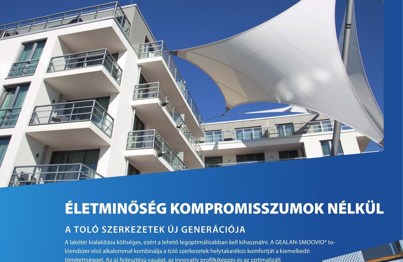 Gealan Smoovio tolóajtókkal és erkélyekkel felszerelt társasház homlokzata
