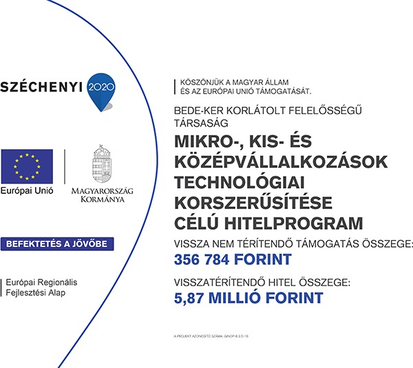 Projekttábla — Mikro-, kis- és középvállalkozások technológiai korszerűsítése célú hitelprogram, 356 784 forint vissza nem térítendő támogatás és 5,87 millió forint visszatérítendő hitel